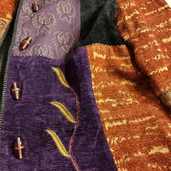 Vtg Alex Kim Patchwork Shacket Boho Artsy Lampwork Buttons M Gorgeous - Picture 2 of 8